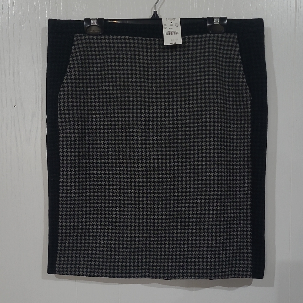 J. Crew Womens Gray Two Tone Houndstooth Plaid Wool Pencil Skirt Size 14 NWT